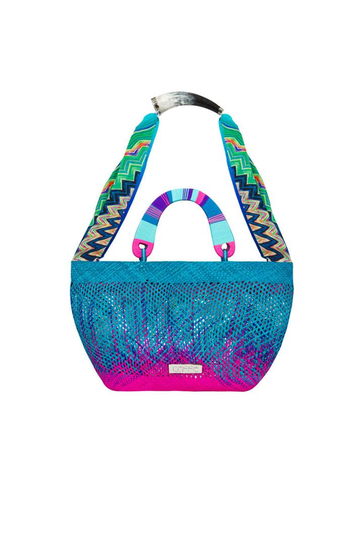 Caffe Swimwear - Iraca Handbag In Blue/fuschia