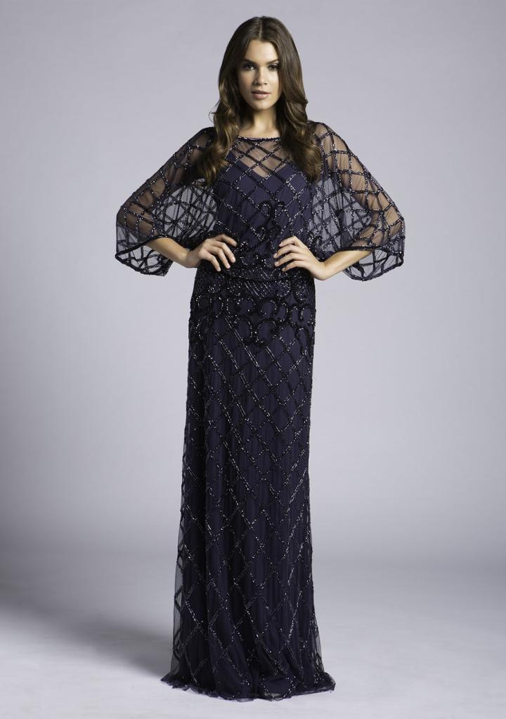 Lara Dresses - 33434 Sequined Illusion Bateau Dolman Sleeve Dress