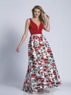 Dave & Johnny - A5991 Deep V-neck Floral Evening Gown