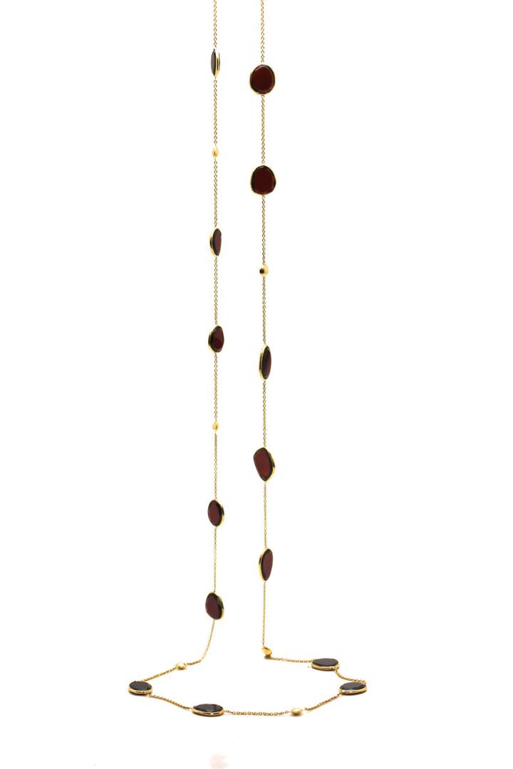 Tresor Collection - 18k Yellow Gold Long Lente Necklace With Garnet