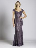 Lara Dresses - 33491 Cap Sleeve Sweetheart Lace Gown