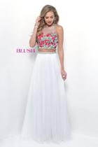 Blush - Vivid Embroidered Two-piece Illusion A-line Gown 11310