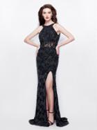 Primavera Couture - 3062 Sequined Jewel Gown With Slit