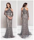 Colors Couture - J065 Halter Cold Shoulder Beaded Evening Gown