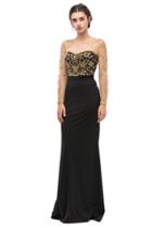Eureka Fashion - Illusion Bateau Neck Beaded Sheath Gown