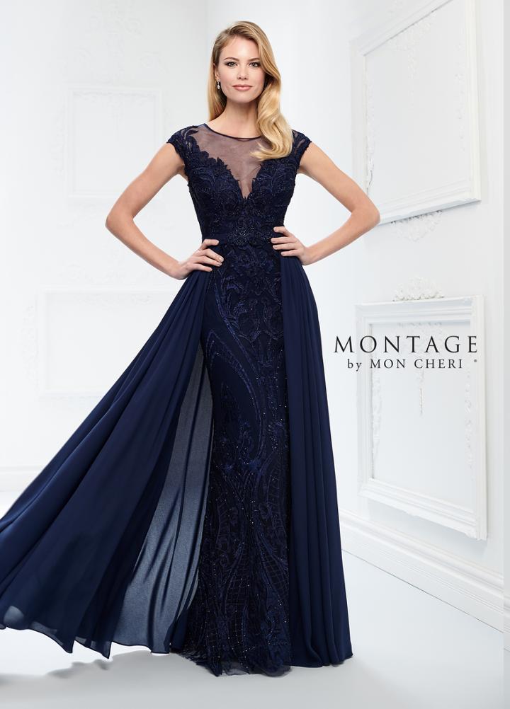 Montage By Mon Cheri - 218914w Embroided Lace Bateau Chiffon Gown