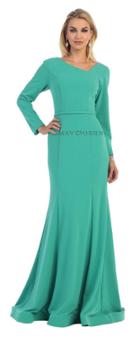 Formal Long Sleeve Asymmetrical Neck Fit And Flare Dress