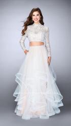 La Femme - Romantic Lace High Illusion Tiered Long Evening Gown 23924