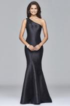 Faviana - Long Mikado One Shoulder Beaded Dress In Black S7973