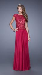 La Femme - 20778 Cap Sleeved Lace Evening Gown