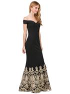 Dancing Queen - Off Shoulder Fitted Appliqued Mermaid Dress