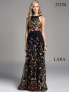 Lara Dresses - Embroidered Halter Illusion A-line Evening Gown With Beaded Trimmings 33220
