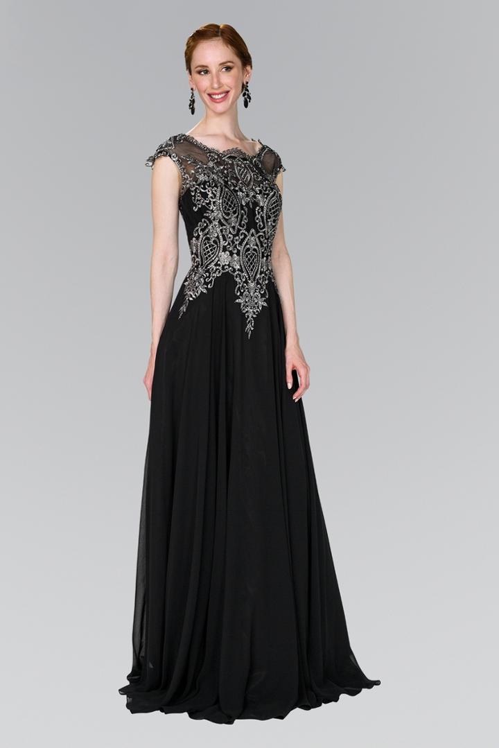 Elizabeth K - Gl2407 Cap Sleeve Gilt Embroidered Bodice Gown