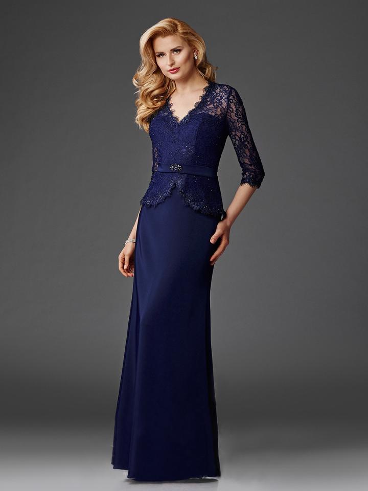 Clarisse - M6444 Lace Patterned Peplum Evening Gown