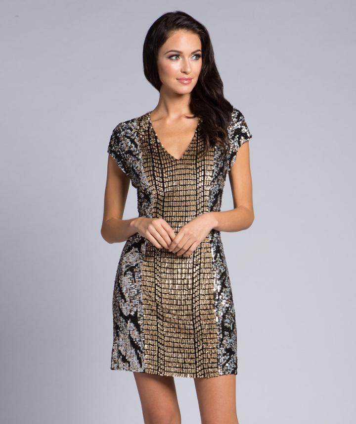 Lara Dresses - 29988 Sequined Cap Sleeves Fitted Dress
