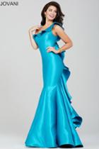 Jovani - Sleek Asymmetrical Ruffled Mermaid Satin Gown 34068
