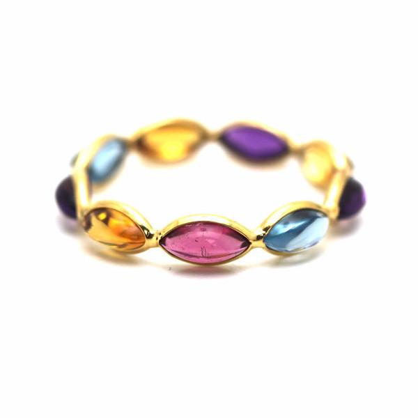 Tresor Collection - Multicolor Stones Smooth Marquise Ring Band In 18k Yellow Gold