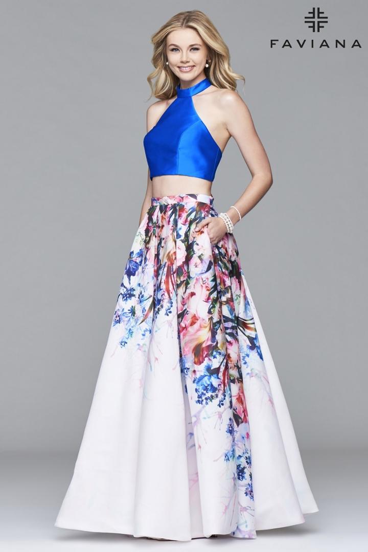 Faviana - S7982 Long Mikado Print Two-piece