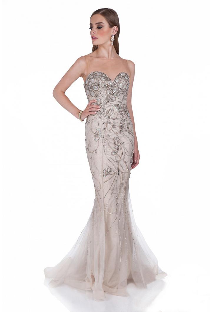 Terani Couture - 1611gl0462a Bejeweled Illusion Bateau Trumpet Dress