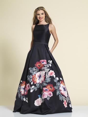 Dave & Johnny - A4185 Floral Bateau Evening Dress