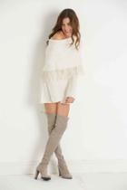 Minnie Rose - Fringe Boho 70's Cowl Neck Sweater - 18235