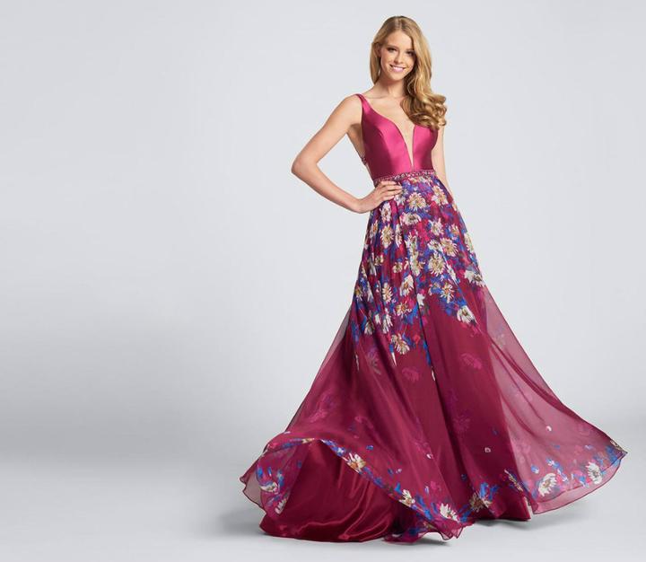 Ellie Wilde - Ew21705 V-neck Floral Print Dress