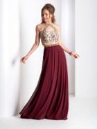 Clarisse Prom - 3529 Halter Metallic Lace Long Prom Dress