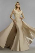 Janique - Embroidered V-neck ?? Sleeved Long Mermaid Gown Ja3009