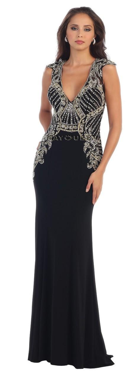 Elegant Beaded V-neck Chiffon Column Gown