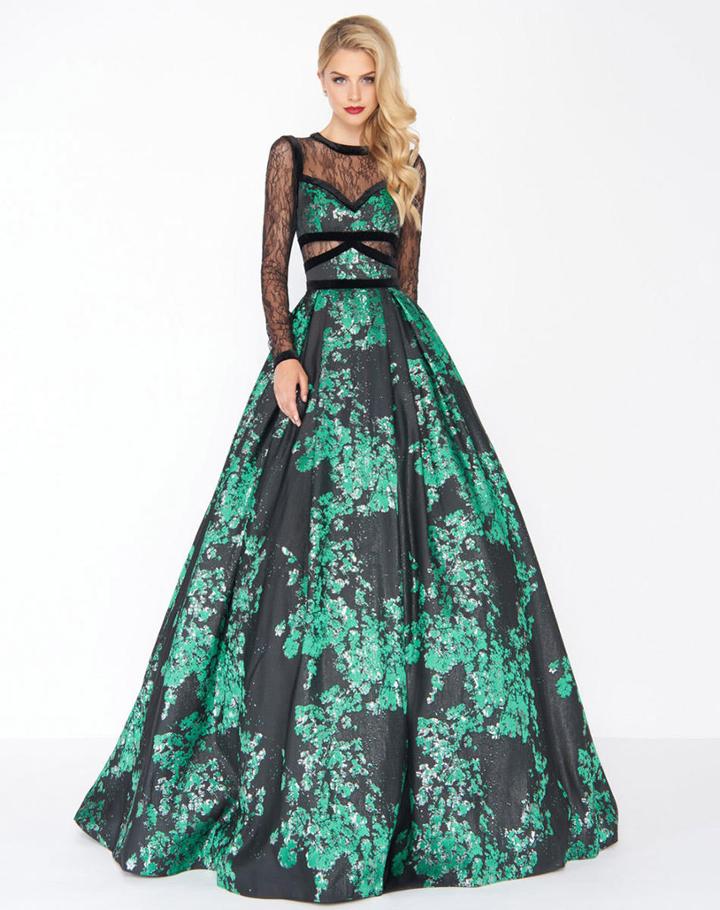 Mac Duggal - 48730r Metallic Lace Long Sleeves Ballgown