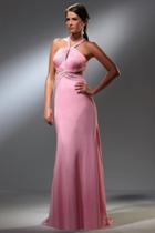 Blush - S010 Embellished Halter Neckline Evening Gown