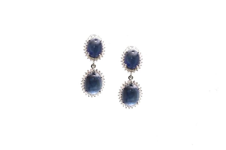 Tresor Collection - 18k White Gold Earring With Blue Sapphire & White Sapphire