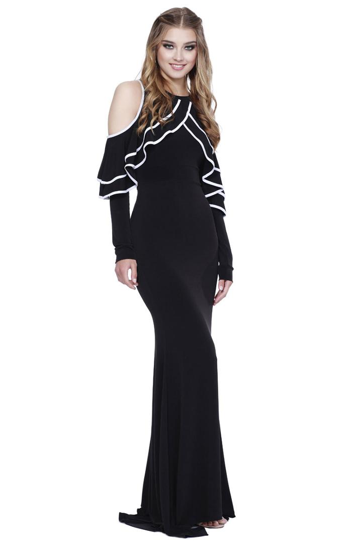 Shail K - 31924l Ruffled Cold Shoulder Fitted Evening Dress