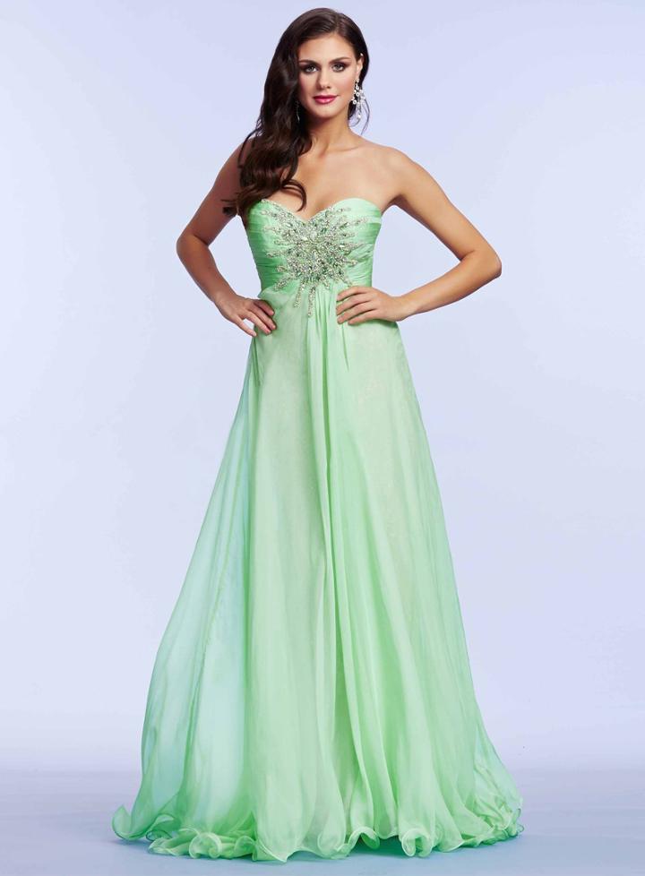 Mac Duggal Couture - 78437m Ornate Strapless Overlay Gown In Key Lime