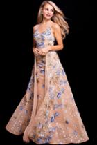 Jovani - 57978 Bateau Illusion Floral Embroidered Prom Gown