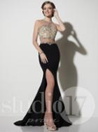 Studio 17 - Two-piece Embroidered Illusion Halter Neck Jersey Trumpet Gown 12614