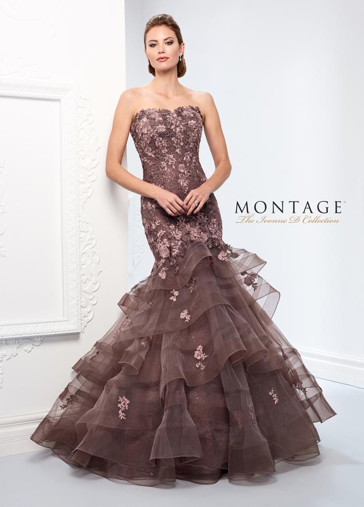 Ivonne D For Mon Cheri - 218d21 Sequined Metallic Lace Tulle Dress