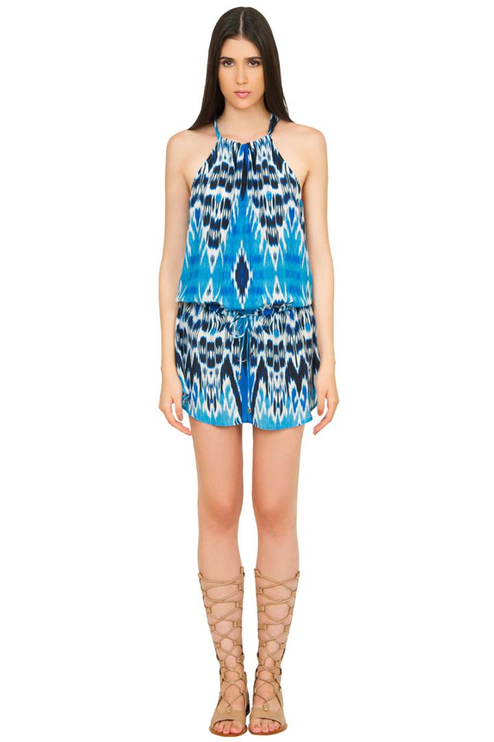 Caffe Swimwear - Tie String Short Romper In Blue
