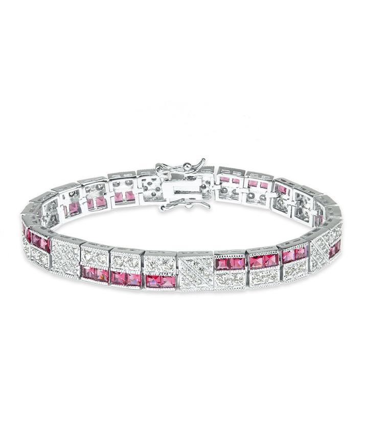 Cz By Kenneth Jay Lane - Ruby Deco Bracelet