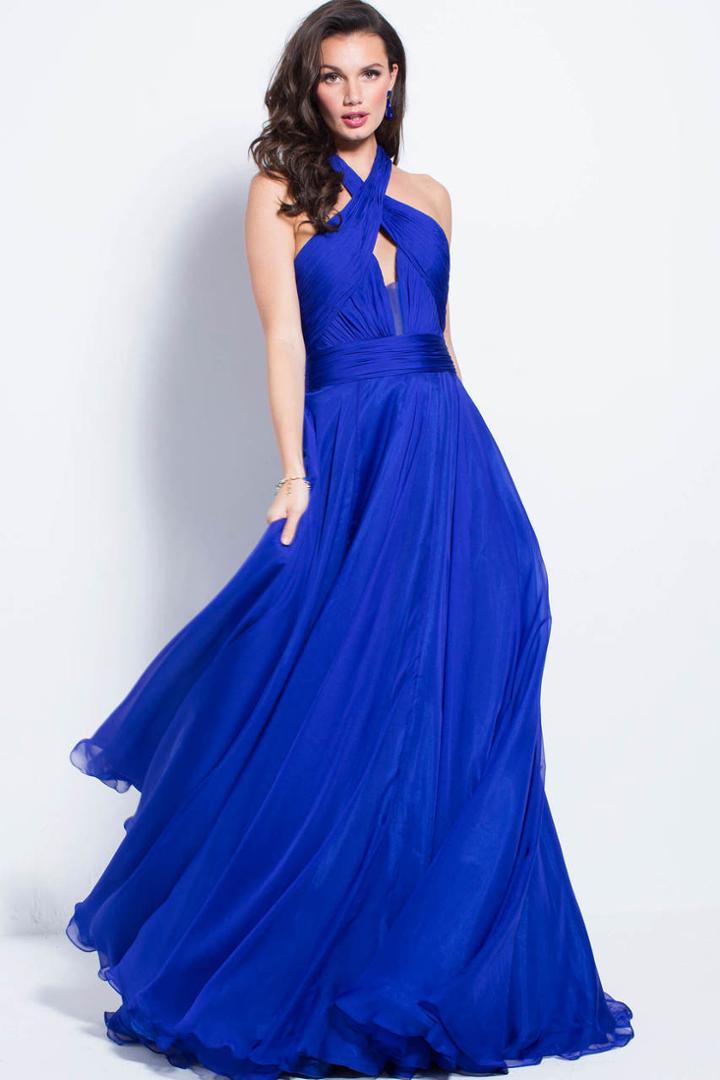 Jovani - 58000 Crisscrossed Halter Cutout A-line Gown