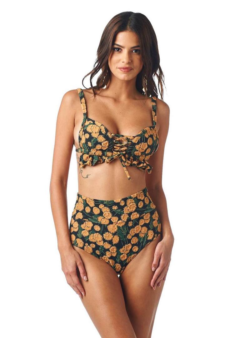 Montce Swim - Saffron Floral Prima Ruffle Top X High Rise Bottom Bikini Set