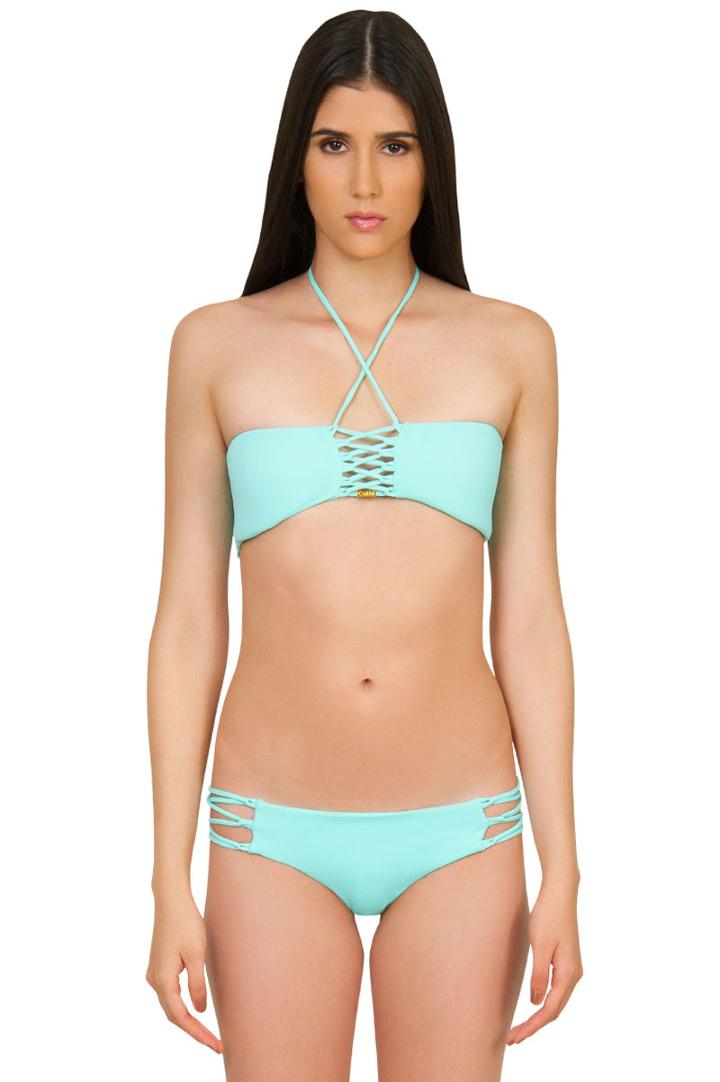 Caffe Swimwear - Criss Cross Top/loop String Bottom In Mint