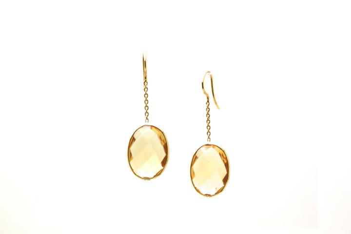 Tresor Collection - 18k Yellow Gold Earring With Citrine Oval