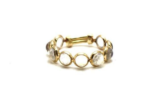 Tresor Collection - Rainbow Moonstone Round Stackable Ring Bands With Adjustable Shank In 18k Yellow Gold Style 1