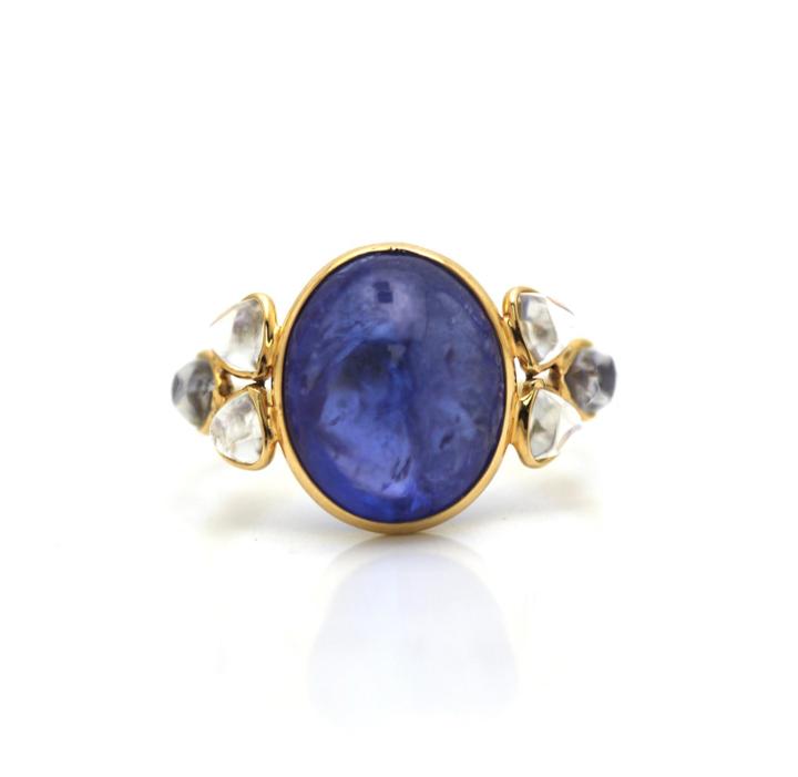 Tresor Collection - Tanzanite And Rainbow Moonstone Ring In 18k Yellow Gold