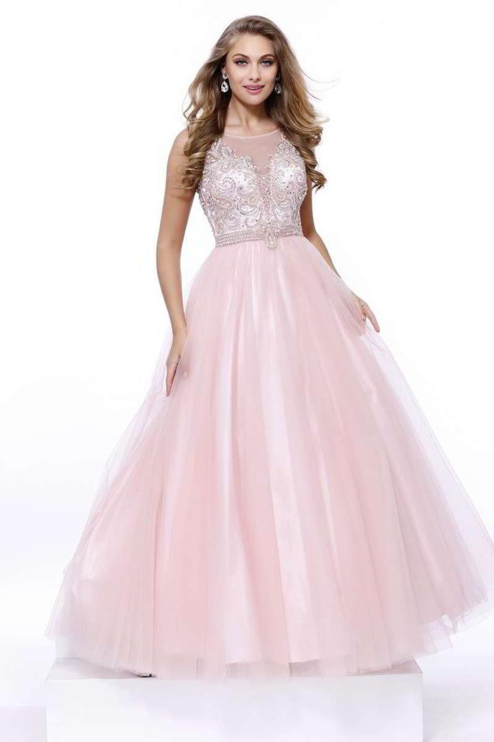Nox Anabel - 8248 Bedazzled Illusion Bateau A-line Dress
