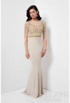 Terani Evening - Beaded Three-quarter Sleeve Illusion Dress 1711m3403