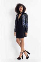 Rachel Allan Short - 4577 Plunging Choker Dress With Bomber Jacket