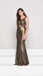 Glow By Colors - G775 Plunging Metallic Jersey Sheath Gown