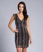 Lara Dresses - 33607 Multi-colored Beaded V-neck Sheath Dress